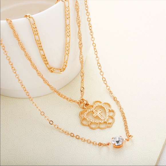 •Kelly• Layered Heart Cross Necklace - Picture 2 of 3